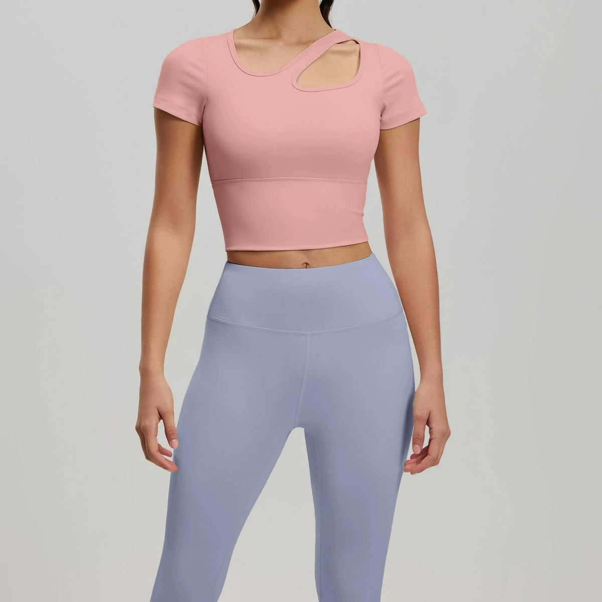 2 Pieces Women Tracksuit Yoga Set Spring Summer Short Sleeve Hollow Out Slim Sports Top High Waist Leggings Running Fitness Suit
