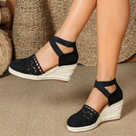 Big Size 43 Comfort Summer Office Lady Platform Shoes Espadrilles Shoes Women Leisure Cross Strap High Heels Wedges Pumps Woman