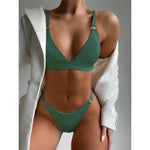 Sexy High Leg Cut Ribbed Bikini Women Swimwear Female Swimsuit Two-Pieces Bikini Set Padded Bather Bathing Suit Swim Lady V3255