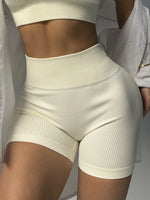 High-waisted Yoga Pant For Women, Designed To Lift And Shape, Tight-fitting With Solid Color And Ribbed Texture, Sports Shorts