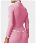Women's Yoga Top Color-Block Zipper Stand Collar Bare Jacket Autumn Winter Outerwear Running Fitness Long Sleeve Coat