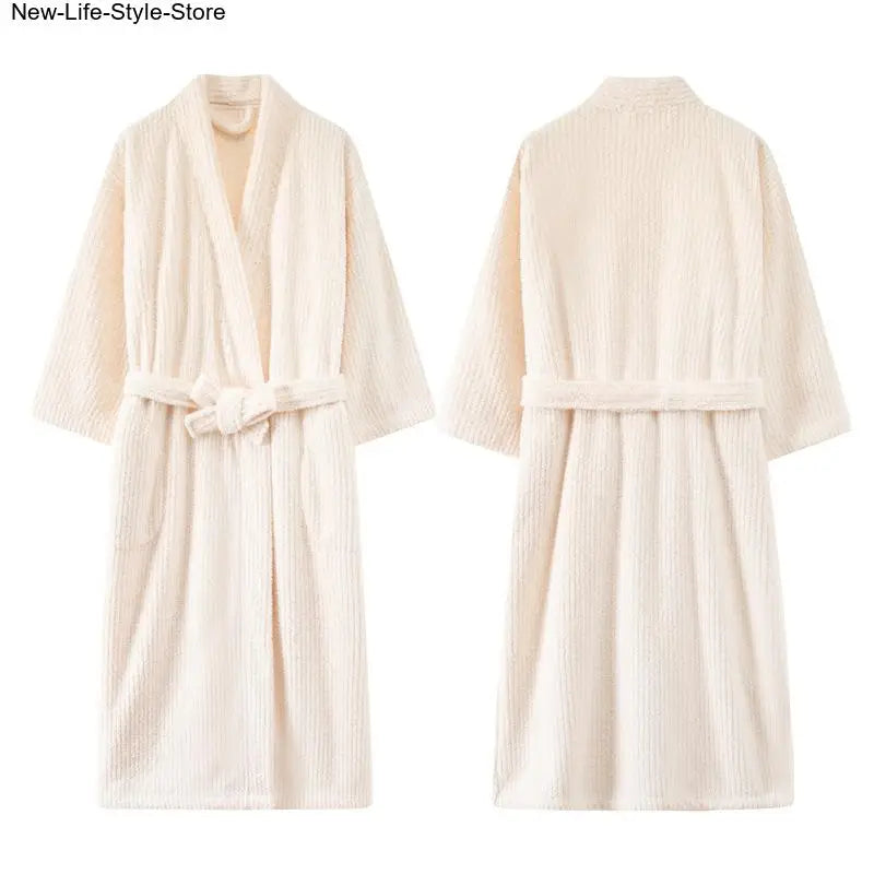 Fall Winter Unisex Couple Maxi Long Bathrobe Thick Soft Coral Velvet Beauty Flannel Warm Morning Robe for Men Women Loungewear