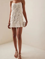 2025 Summer Lady New 3D Flower White Mini Chiffon Dresses Sexy Backless Simple Elegant Fashion Ladies Slim Holiday Party Outfits