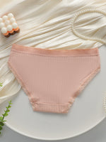 Women Ribbed Cotton Briefs Lace Trim Mid Waist Panties Soft Breathable Rhinestone Star Decor Ladies Daily Basic Underwear W134