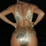 Sexy Golden Deep V Neck High Cut Leg Backless One Piece Swimsuit Women Swimwear Female Monokini Bather Bathing Suit Swim V6690