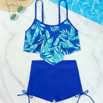 New Green Orange Ruffle Tankini Sets Swimwear High Waist Women Two Pieces Swimsuit Summer Drawstring Sporty Shorts Bathing Suits
