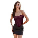 Women's Summer Solid Color Corset Tube Tops Sleeveless Strapless Sheer Mesh Boned Bustier Tops Bodyshaper
