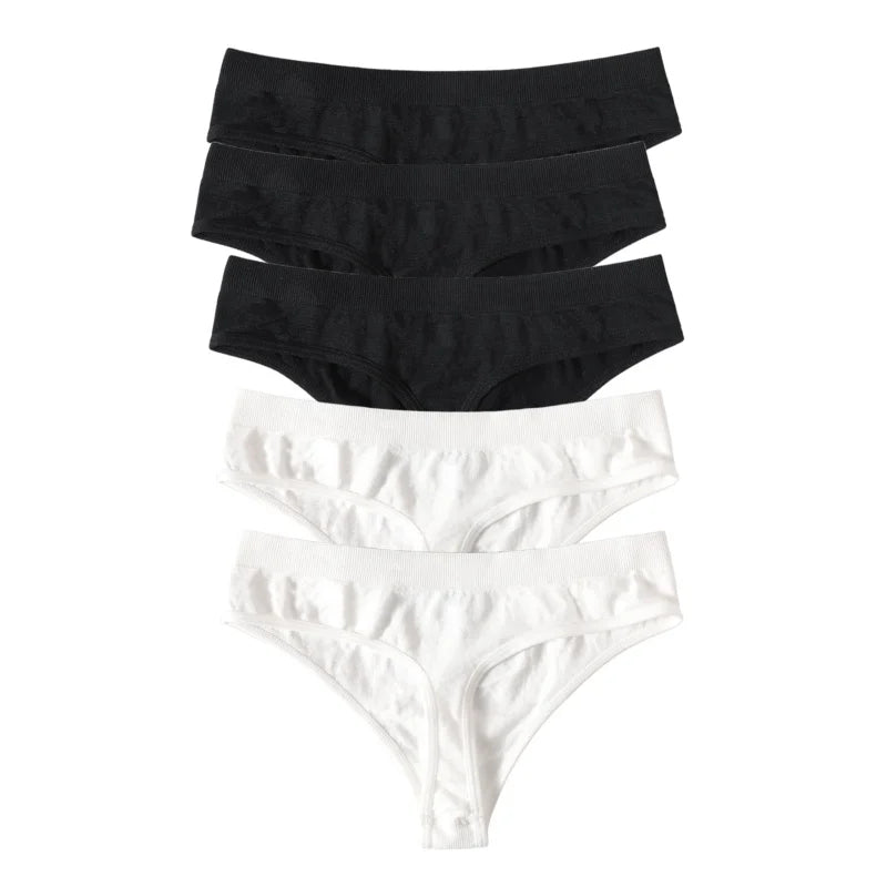 5Pcs/SetWomen Panties Low Rise G-String Thongs Seamless Underwear Female Underpants Sexy Lingerie Solid Color Bottom M-XL