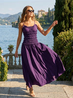 2026 Summer Women Slip Dress Sleeveless Smocked Ruffle Pleated Long Dress for Party Cocktail Out Going Streetwear
