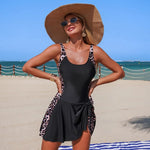 Women's Bathing Suits Black Leopard One Piece Swimsuit Floral Print Women Dress Summer Sexy Beach Wear Vintage Swimwear Female