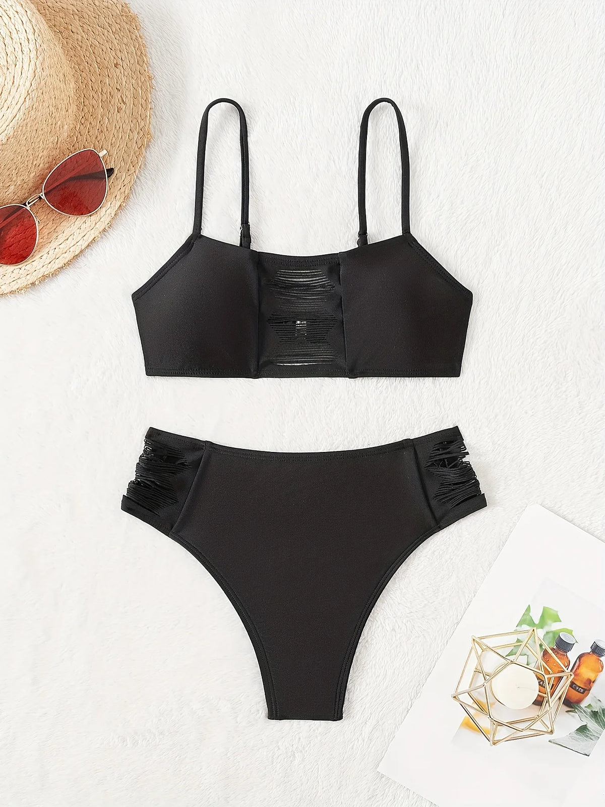 ZTVitality Black Sexy Push Up Bikini Set 2025 New Arrival Padded Mid Waist Hollow Out Swimsuit Women's Swimwear Summer Beachwear