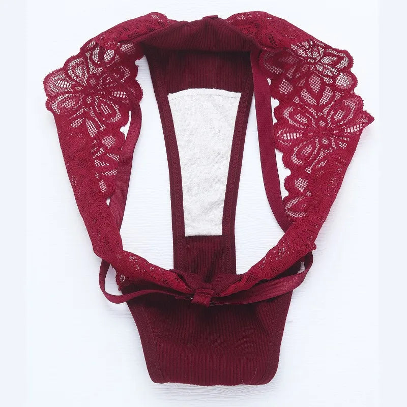 Sexy Double-strap Lace Thong Panties T-Back Women Underwear Low Rise Elegant G-String Breathable Lady Briefs Elegant Lingerie
