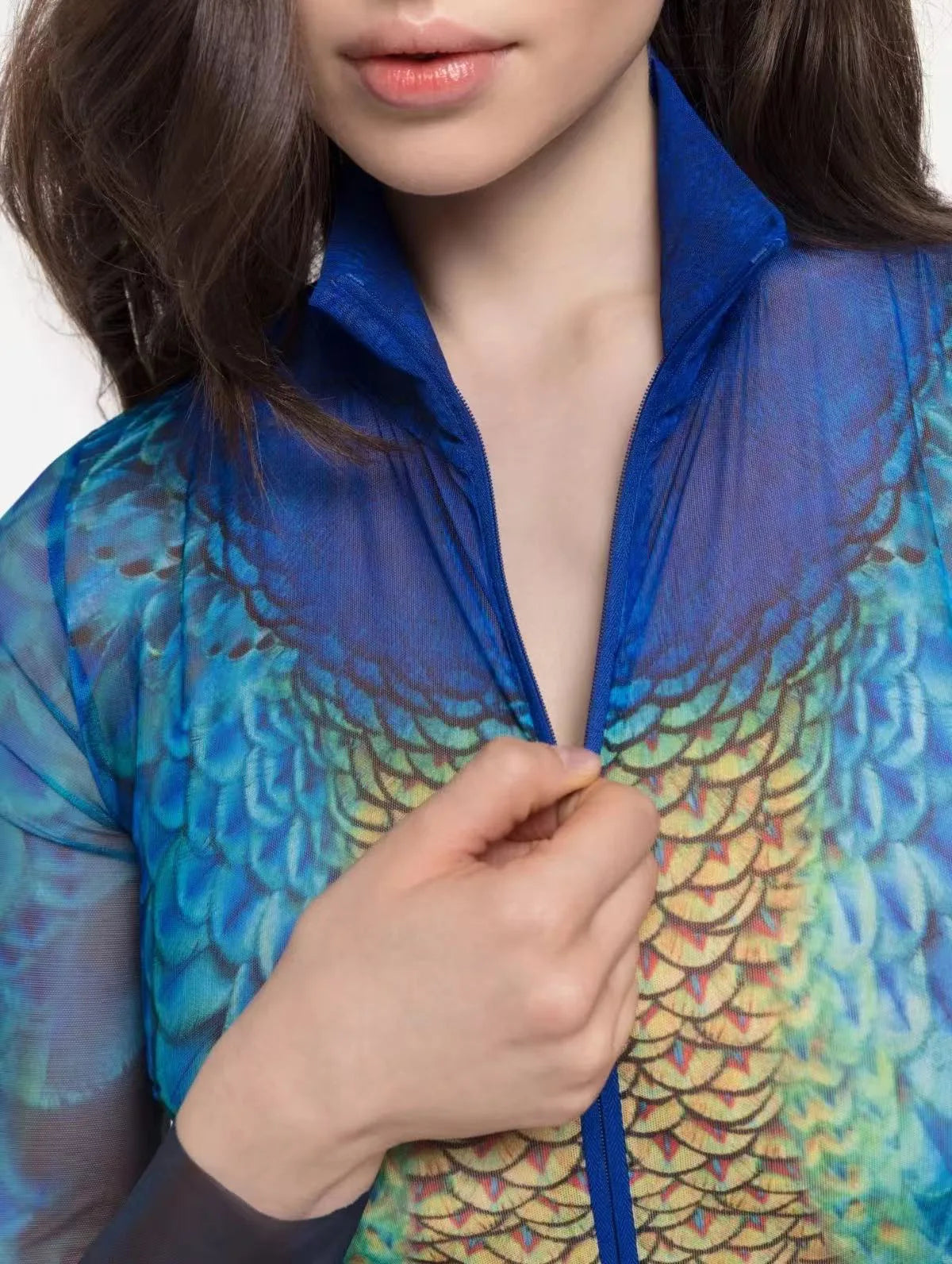 2026 Women's High Waist One Piece Swimsuit Mesh Beach Suit with Long Sleeves Sexy Printed Surfing Купальник Large Size