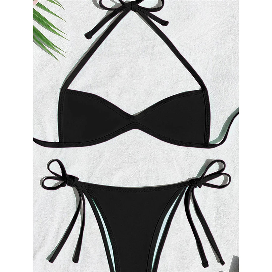 XS - L Halter High Leg Cut Bikini Female Swimsuit Women Swimwear Two-Pieces Bikini Set Strappy Bather Bathing Suit Swim V8276