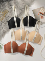 3Pcs Women Wireless Seamless Bra Contrast Printed Wide Straps Back Closure Smooth Everyday Underwear B3054
