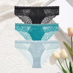 3Pcs/Set Seamless Lace Women Panties Transprant Hollow Out Low Waist Briefs Female Solid Soft Breathable Lingerie Underwear