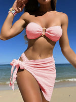 With Sarong Bandeau Strapless Wrinkled Bikini Women Swimwear Female Swimsuit Three-pieces Bikini set Bather Bathing Suit Swim