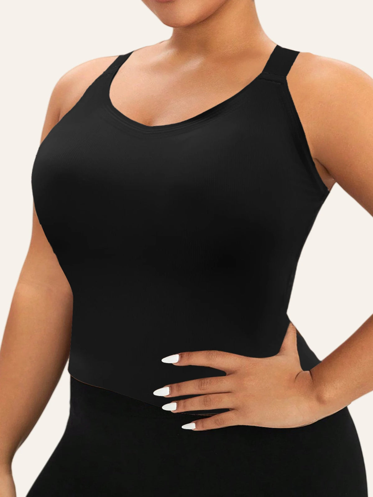 Women's Plus Size Wireless Seamless Bra Tank Top with Removable Pads Wide Straps Ribbed Breathable Thermal Warm Vest for Sports