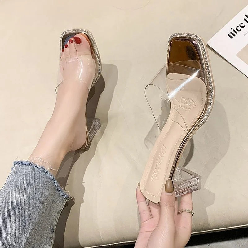 Summer Women Pumps Sandals PVC Jelly Slippers Open Toe High Heels Women Transparent Perspex Slippers Shoes Heel Clear Sandals