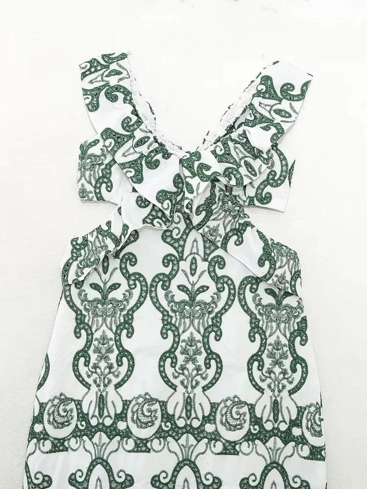 Vintage Flower Embroidery Summer Maxi Dress Women Bakless Tie Up Ruffles Long Beach Vestidos Sexy Tank Party Dresses Sundress