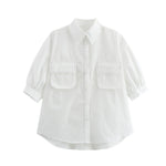 Women's Fashion Casual White Short Sleeve Shirt White Cotton Button Shirt Lapel Collar Half Sleeve Loose Fit Casual Blouse 8GDK