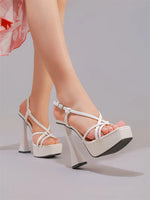 2027 New Arrival Weave Narrow Band Back Buckle Strap Women Platform Sandals Strange High HeelsParty Dress Shoes Size 42