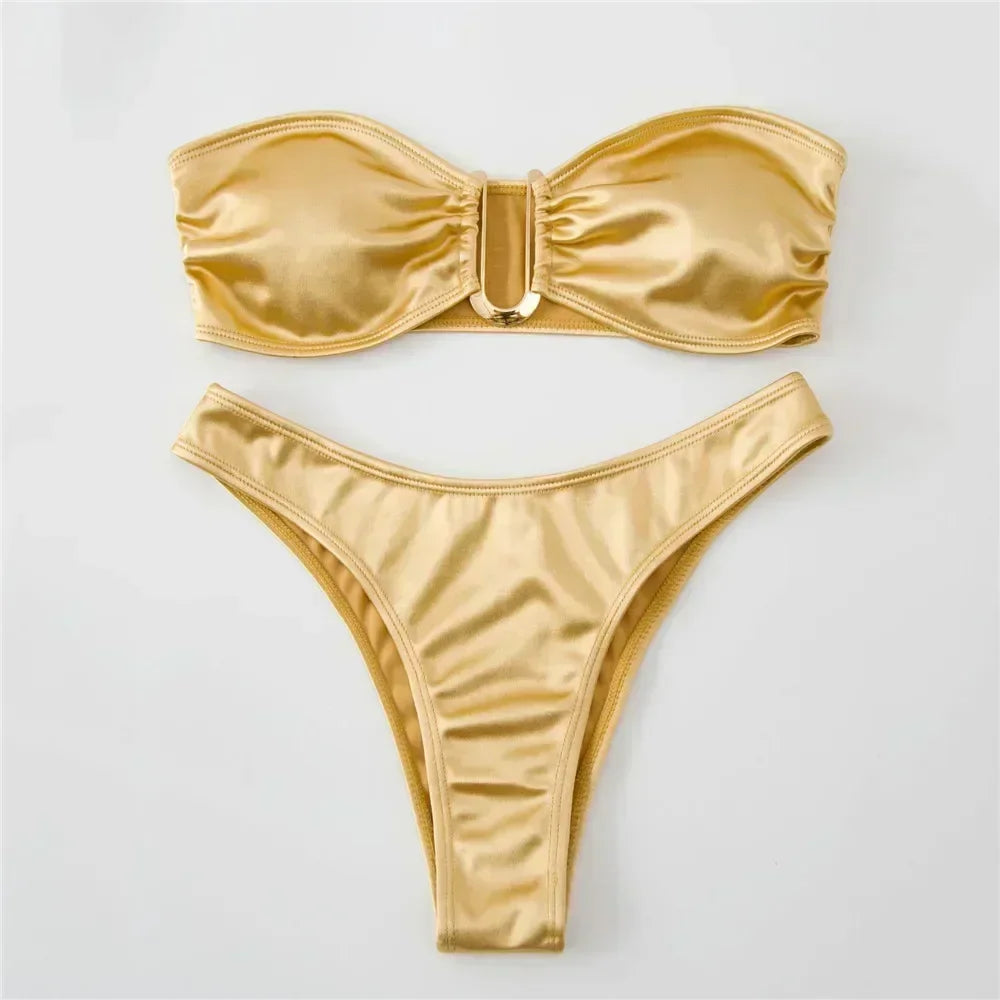 Sexy U Shaped Bandeau Bikinis Sets Mujer Strapless Swimwear Women Gold Swimsuit Bathing Suit Biquinis Brazilian Bikini Swim 2026