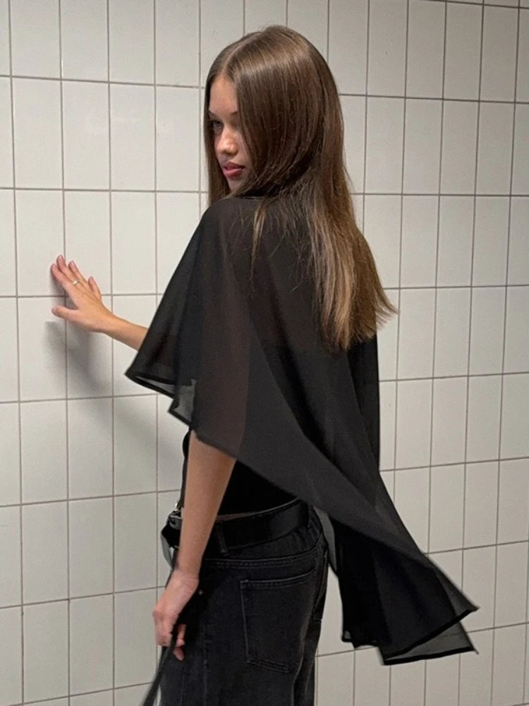 FDYOUI Woman Black Corset with Cover-ups 2-piece Sets Chic Sexy Hollow Out Evening Party Tops Female Blouses Shirts High Street