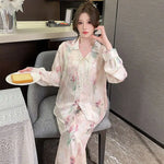 Spring and summer new Chinese style pajamas, ice silk long sleeves, large size home clothes set, retro buckle home clothes