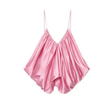 Women's Casual Fashion Silk Pleated Camisole Top Satin Camisole Top For Women Spaghetti Strap White Pink And Cream Colors 384X