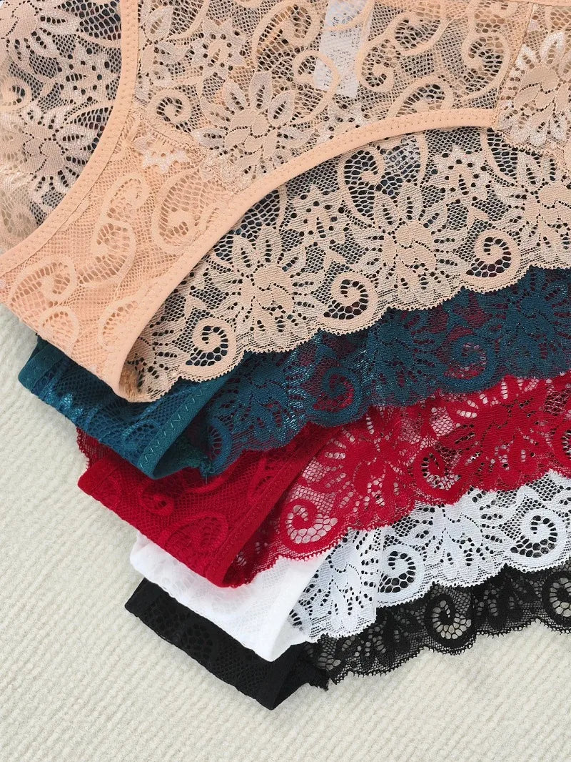 5pcs Sexy Lace Women's Panties Bow Decor Comfortable Breathable Lady Briefs Elegant Sexy Lingerie Solid Fashion Female Underwear