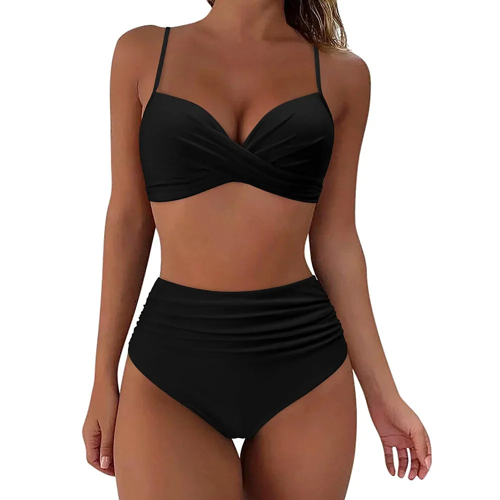 Push Up Bikini Leopard Swimsuit Women Sexy Solid Swimwear Female Floral Bathing Suit Ruched Beachwear XL High Waist Bikini 2026
