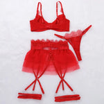 Toucheart 4 Piece Set Sexy Lingerie Set Lace Perspective Bra Women Mesh Patchwork Ruffled Skirt Garter Socks Sexy Underwear Suit