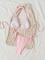 sexy 3d sequine flower pink bikinis sets two pieces swimsuits halter tie thong Swimwear Biquini conjunto de bikini tankini