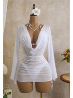 S - XL 3PCS With Long Sleeve Dress Bikini Women Swimwear Female Swimsuit Three-pieces Bikini Set Bather Bathing Suit Swim V7757