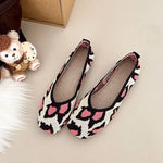 Leopard Color Square Toe Knitted Loafers Women Leisure Flat Shoes Soft Bottom Shallow Ballet Flats Casual Slip on Boat Shoes