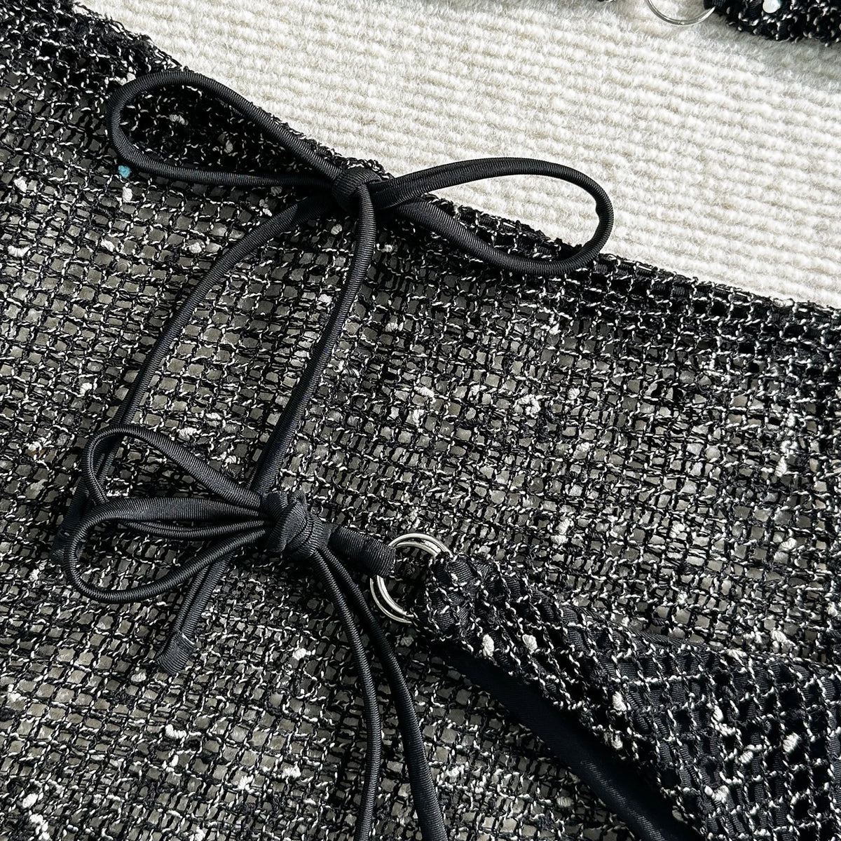 With Fishnet Sarong Skirt Halter Micro Bikini Women Swimwear Female Swimsuit Three-pieces Bikini Set Bathing Suit Swim Beachwear