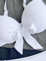 Sexy Front Bow Knot Push Up Bikinis Two Pieces Solid Swimsuit Tie Bikini Swimsuit Swimwear Biquini Conjunto De Bikini Tankini