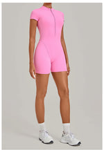 Half-zipper Slimming Yoga Jumpsuit Women Hollow Out Backless Sports One Piece Suits Short Sleeve Butt Lifting Tight Overalls