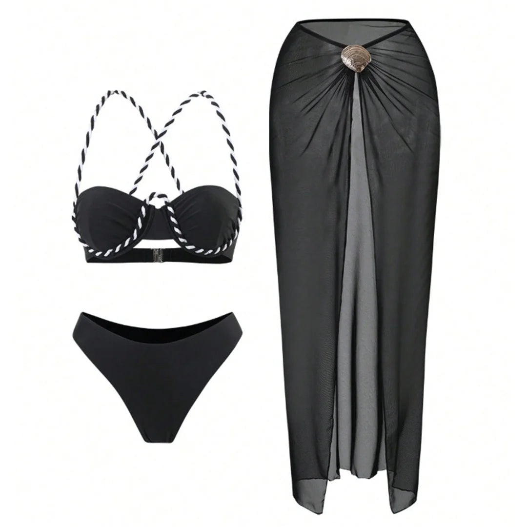 XS - L 3PCS With Skirt Underwired Bikini Female Swimsuit Women Swimwear Bather Bathing Suit Swim Three-pieces Bikini set K8045