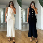Simple Style Two Piece Set Woman New In Matching Sets Two Piece Outfits Sleeveless Tops Skirts Solid Color Temperament Commuting
