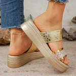 Women Wedge Sandals Casual Comfortable Party Shoes Shiny Crystal Wedges Slippers Women High Heels Chunky Platform Sandals Woman