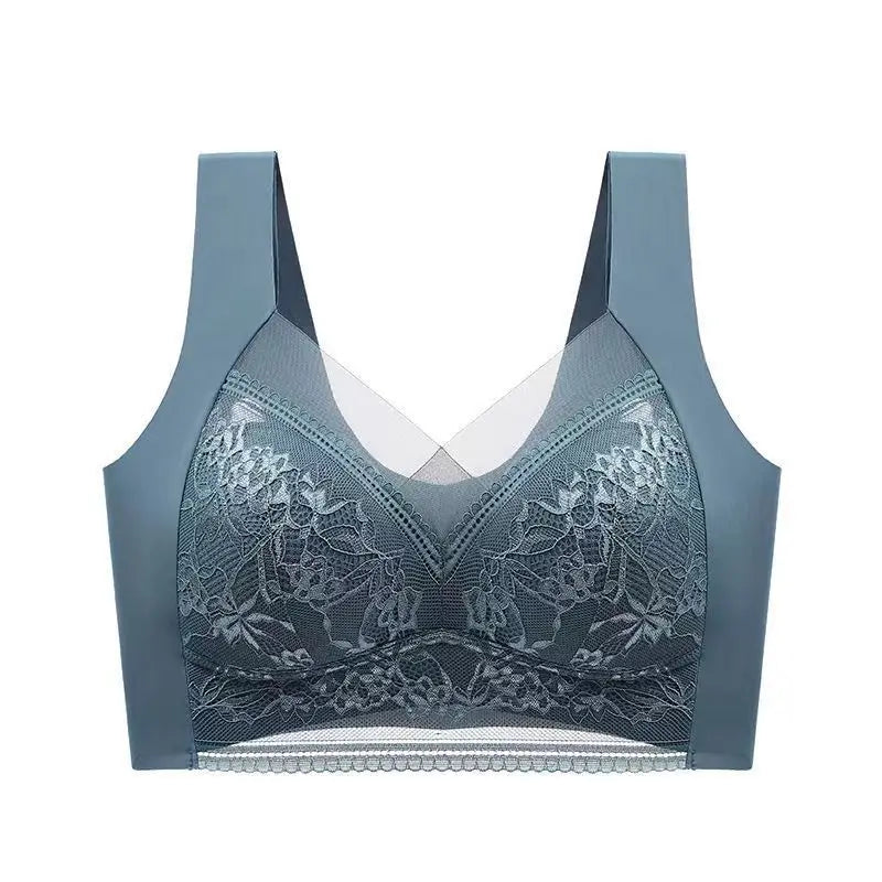 L-5XL Contrast Lace Wireless Bras For Womens Lingerie Top Female Lace Bra Underwire Plus Size Brassiere Perspective Sexy Bras