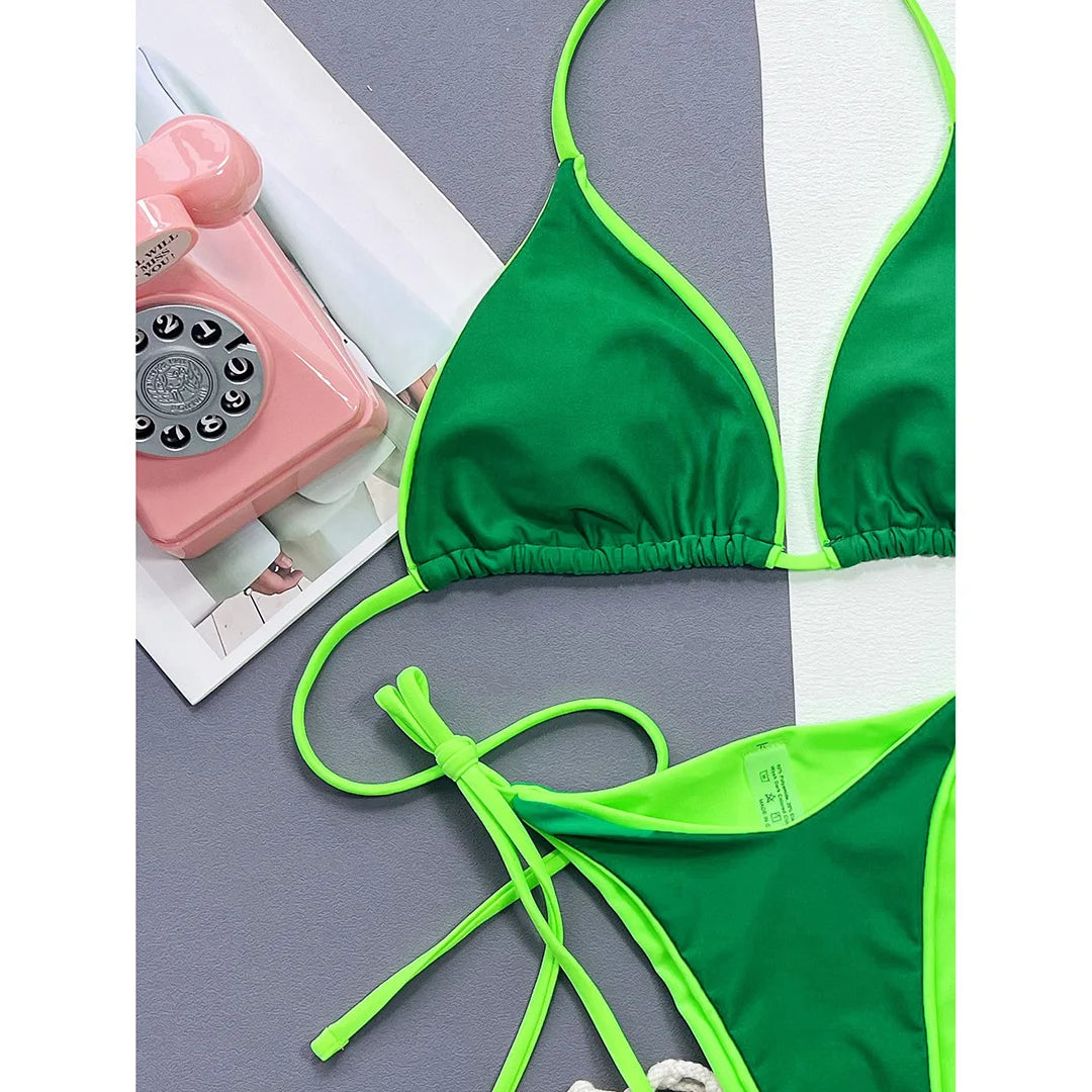 Sexy Leopard Printed Halter Brazilian Bikini Women Swimwear Female Swimsuit Two-Piece Bikini Set Bather Bathing Suit Swim V3681