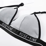 Women's Ribbed Wireless Triangle Bralette and Thong Set Low Rise Panties Daily Wear Comfort Underwear Ladies Sexy Lingerie Set