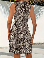 Summer Style Leopard Print Mini Dress Women Fashion Vacation Elegant Vintage V-neck Sleeveless Vestidos Nightclub Party Dresses