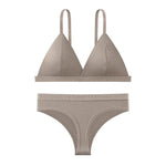 Women Cotton Bra and Panties Set Wireless Push-Up Bra Low-Waist Thongs G-string Sexy Lingerie Women's Breathable Underwear Set