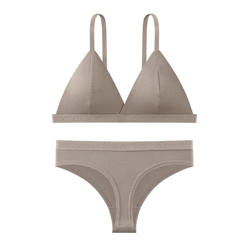 Women Bra and Panties Set Push Up Bralette Non-wire 1/3 Cup Bras Low Rise Thongs Sexy Lingerie Set Women Cotton Underwear