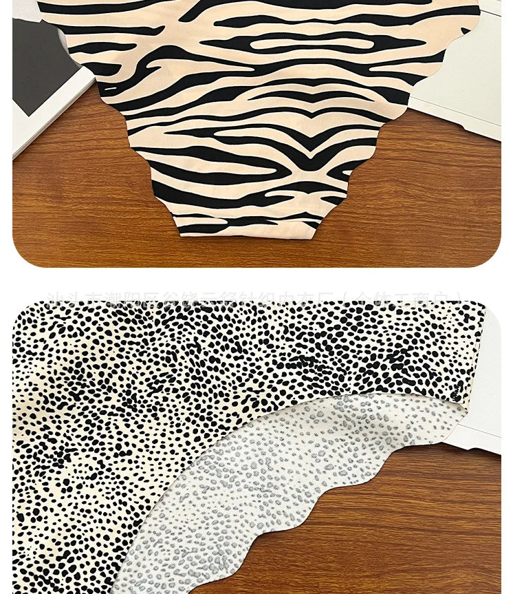 1pcs Seamless Panties Ladies Leopard Print Sexy Underwear Zebra Stripe Briefs Ice Silk Panty Invisible No Trace Solid Underpants