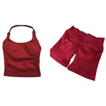 Yoga Sets Women Gym Clothes Longline Strappy Top High Waist Shorts Activewear 2 Piece Set Fitness Suit Running Workout Suits